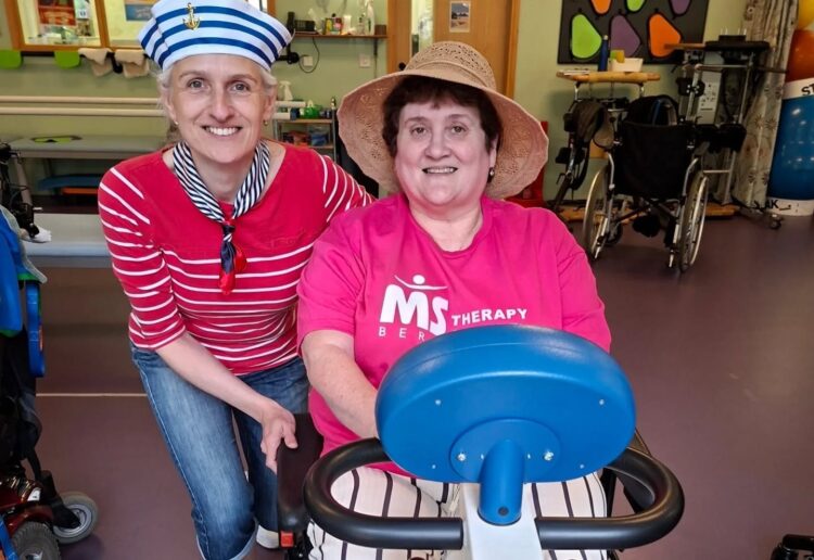 Petra and Amanda get ready for a virtual tour of the UK coastline to raise money for Berkshire MS Therapy Centre. Picture: BMSTC