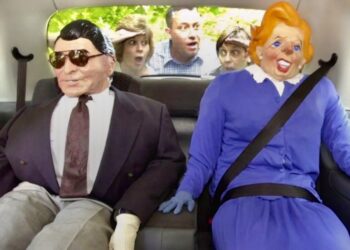 Scarecrows of Margaret Thatcher and Ronald Regan on show in Sonning in the 1990s. Pic: Andrew Batt.