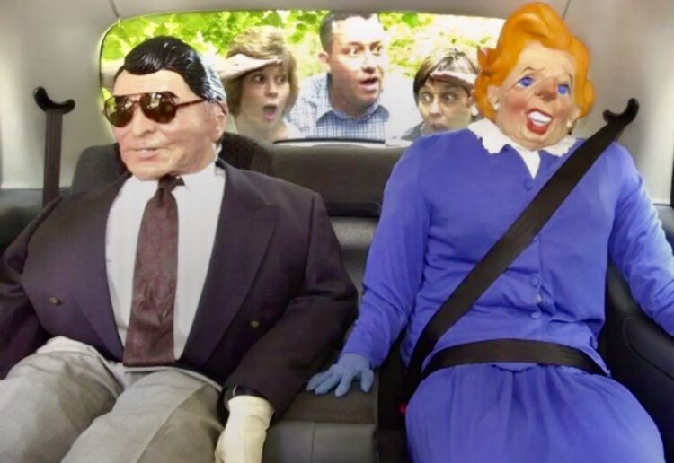 Scarecrows of Margaret Thatcher and Ronald Regan on show in Sonning in the 1990s. Pic: Andrew Batt.