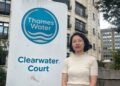 Yuan Yang, the Labour MP for Earley and Woodley, outside Clearwater Court, the headquarters of Thames Water in Vastern Road, Reading. Credit: James Aldridge, Local Democracy Reporting Service