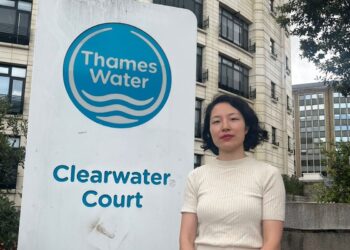 Yuan Yang, the Labour MP for Earley and Woodley, outside Clearwater Court, the headquarters of Thames Water in Vastern Road, Reading. Credit: James Aldridge, Local Democracy Reporting Service
