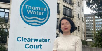 Yuan Yang, the Labour MP for Earley and Woodley, outside Clearwater Court, the headquarters of Thames Water in Vastern Road, Reading. Credit: James Aldridge, Local Democracy Reporting Service