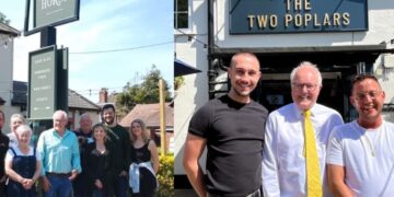 Clive Jones with the staff of The White Horse and The Two Poplars. Image: Office of Clive Jones MP).