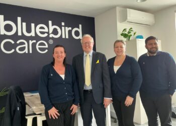 Clive met with managing director Rebecca Hawkins and members of the Bluebird Care team to learn more about the organisation?s work supporting elderly and vulnerable people. Picture: Bluebird Care