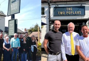 Clive Jones with the staff of The White Horse and The Two Poplars. Image: Office of Clive Jones MP).