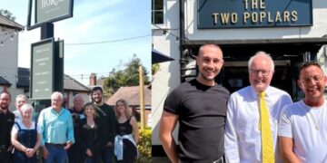 Clive Jones with the staff of The White Horse and The Two Poplars. Image: Office of Clive Jones MP).