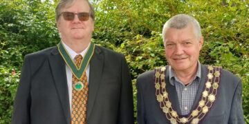 Councillor Alistair Neal (Liberal Democrats, St Nicolas), right, the Mayor of Earley Town Council for 2026/27, with deputy mayor cllr Andrew Long (Liberal Democrats, Cutbush). Credit: Earley Town Council