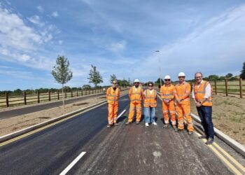 Cllr Adrian Betteridge, tyhe executive for highways,, Cllr Roberta Brooks and members of the WBC and Balfour Beatty project team, ahead of the opening of the new link road last week.
