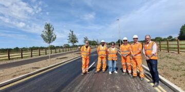 Cllr Adrian Betteridge, tyhe executive for highways,, Cllr Roberta Brooks and members of the WBC and Balfour Beatty project team, ahead of the opening of the new link road last week.