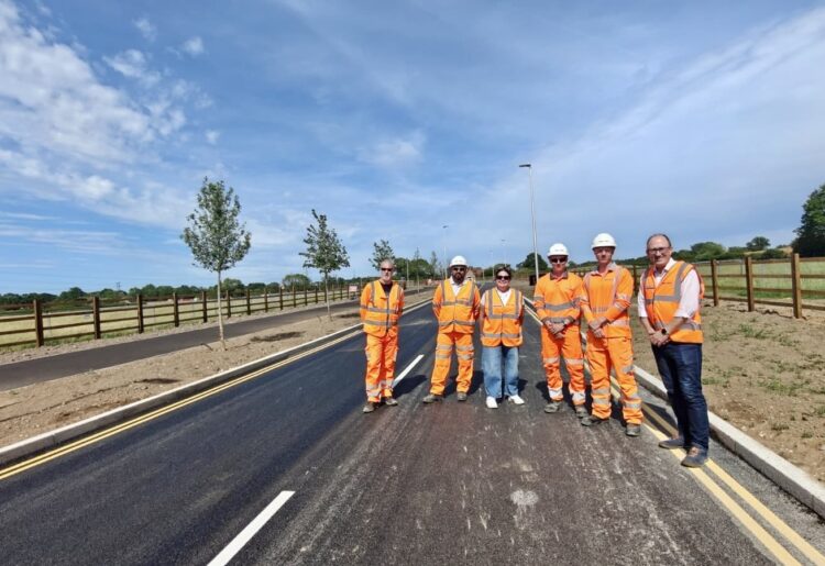 Cllr Adrian Betteridge, tyhe executive for highways,, Cllr Roberta Brooks and members of the WBC and Balfour Beatty project team, ahead of the opening of the new link road last week.