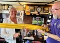 Carol Williams, publican of The Queens Head and Simon Grist, BSE Wokingham Ale Trail organiser.