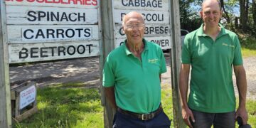 Peter and Paul Gray at the PYO strawberry farm in Heathlands Road.