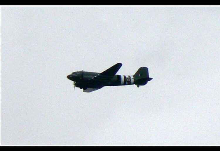 A flyby performed by the pilot of a Douglas C-47 Dakota was unfortunately abandoned over Wokingham on Saturday, due to weather conditions on the South Coast forcing a re-route. Picture: Riik@mctr via Wikiedia Commons