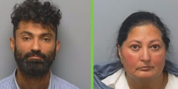 Police mugshots of Naheed Ejaz and Diwan Khan