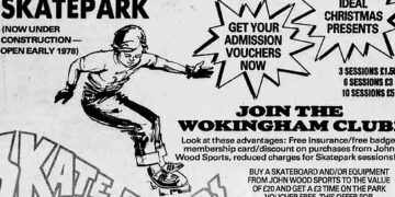 A newspaper ad from 1977 promoting the new skatepark.