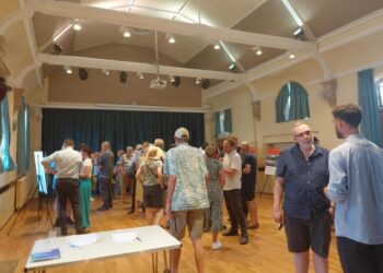 The public exhibition for a proposal to create a data centre at Thames Valley Park in Earley, hosted at Pearson Hall in Sonning. Credit: James Aldridge, Local Democracy Reporting Service