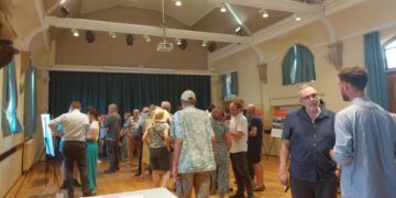 The public exhibition for a proposal to create a data centre at Thames Valley Park in Earley, hosted at Pearson Hall in Sonning. Credit: James Aldridge, Local Democracy Reporting Service