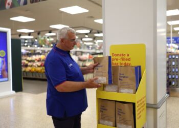 Tesco pre-filled food donation bags can help feed struggling families. Picture: Tesco