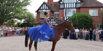 One pupil, Tianna, made a memorable entrance with ex-international showjumper Parker..