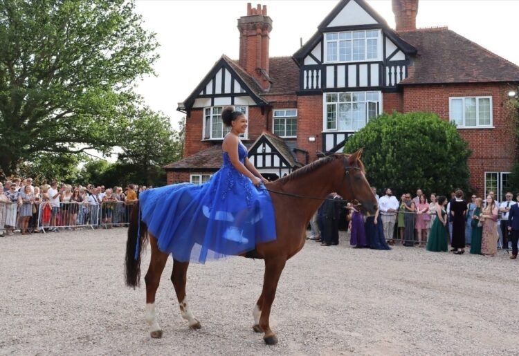 One pupil, Tianna, made a memorable entrance with ex-international showjumper Parker..