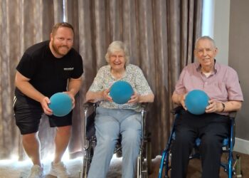 Mark from Moveball helped residents of West Oak to raise funds while having fun exercising. Picture: West Oak Care Home