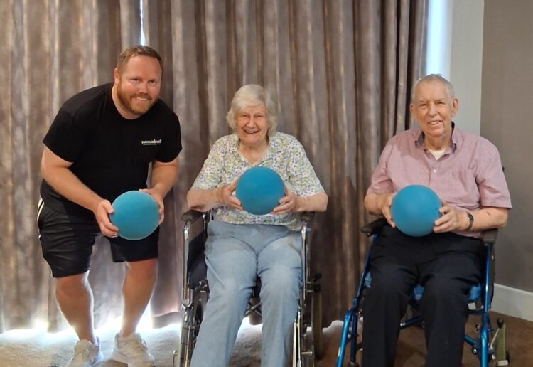 Mark from Moveball helped residents of West Oak to raise funds while having fun exercising. Picture: West Oak Care Home