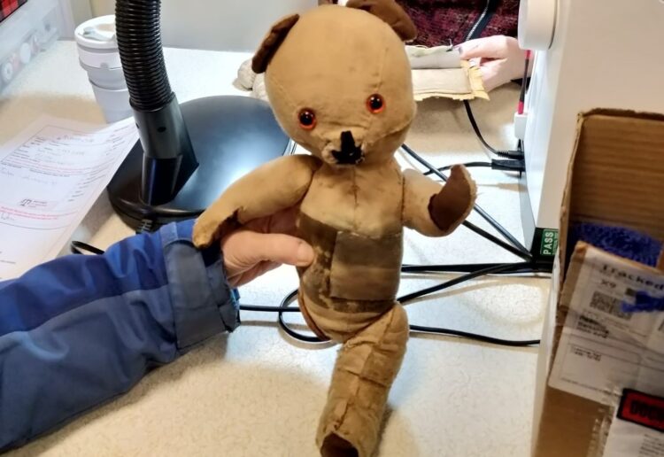 A sad teddy minus a leg was in need of a repair at the Woodley Repair Cafe. Picture: Woodley Repair Cafe