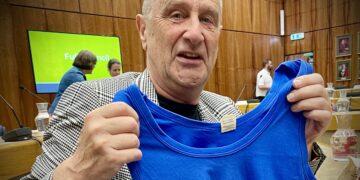 Mark Ahwell with Kevin Keegan's vest. Pic: Andrew Batt.