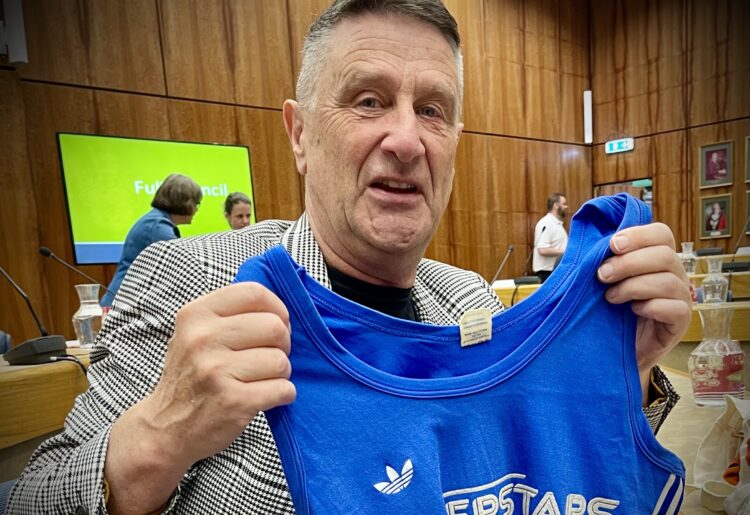 Mark Ahwell with Kevin Keegan's vest. Pic: Andrew Batt.