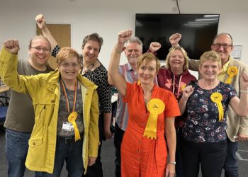 Louise Timlin and Liberal Democrats following her election to Wokingham Town Council. Credit: Phil Creighton, posted by Wokingham Liberal Democrats