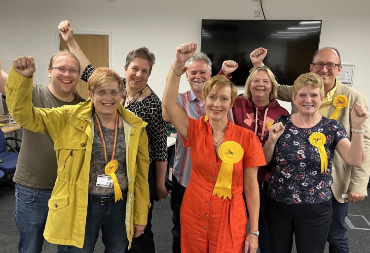 Louise Timlin and Liberal Democrats following her election to Wokingham Town Council. Credit: Phil Creighton, posted by Wokingham Liberal Democrats