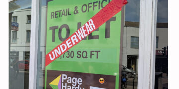 Another sticker appeared on the former Barclays Bank building in Market Place. Pic: Supplied.