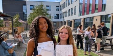 Brakenhale students celebrate the school's highest academic performance yet, as they receive their GCSE results. Picture: Brakenhale School