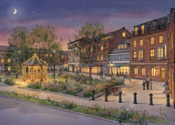 A sketch of what a new village centre could look like for the development of more than 2,000 homes in Murrell Green. Credit: Lightwoood