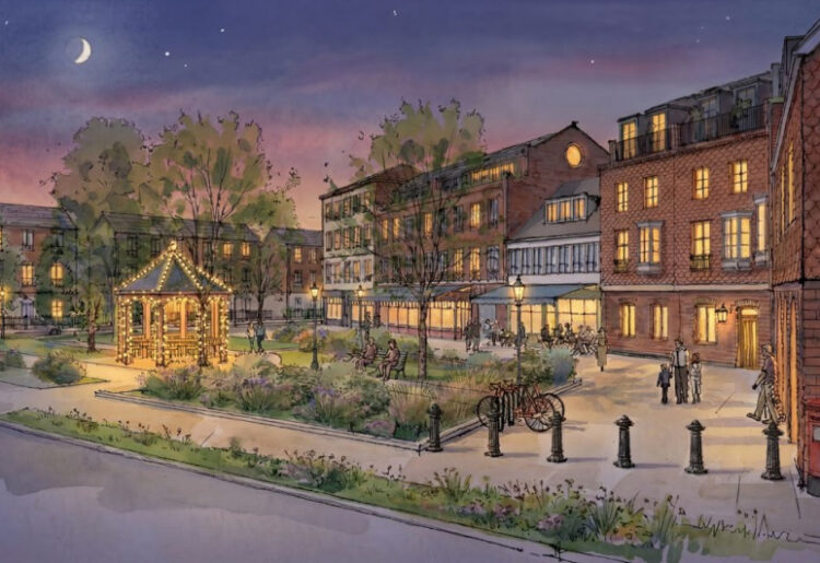 A sketch of what a new village centre could look like for the development of more than 2,000 homes in Murrell Green. Credit: Lightwoood