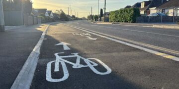 The new cycle route in Woodlands Avenue, Woodley. Credit: Wokingham Borough Council